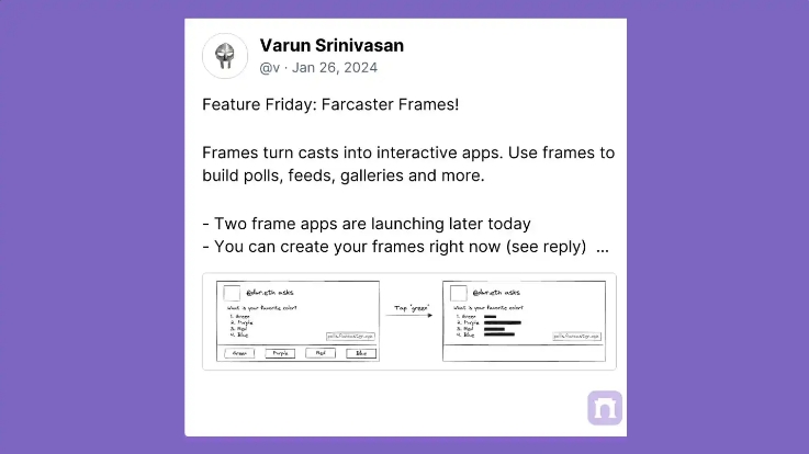 探索Farcaster新功能Frames：激活社交新玩法，将推文变为可交互应用